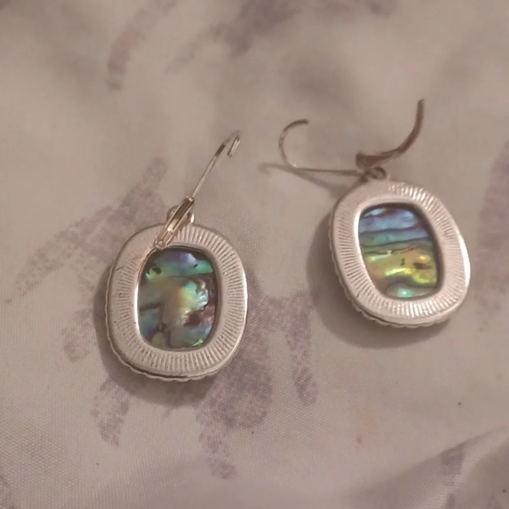 Napier Vintage Chunky Oval Drop Mother Pearl Silver Rope Earrings New